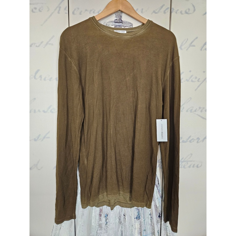Cotton Citizen Mens Olive Green Thermal Long Sleeve Shirt Size M Made in USA